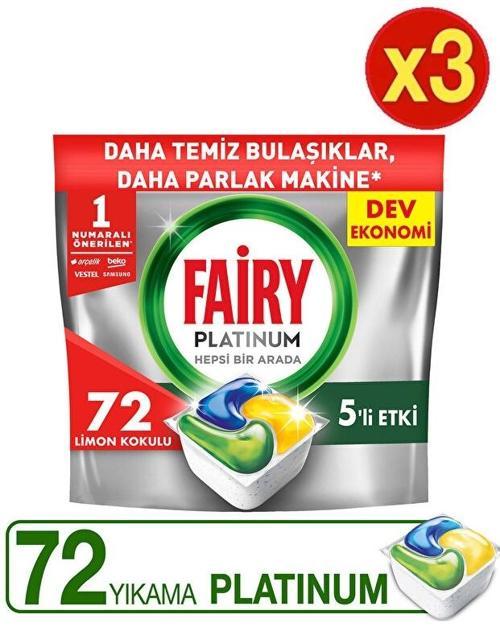 Platinum Bulaşık Makinesi Deterjanı Limon 72 Kapsül x 3 Adet
