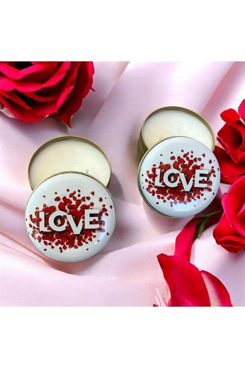 Dekoratif Hediyelik %100 Doğal Soya Mumu Love Yazılı Metal Kutulu , El Yapımı Mum
