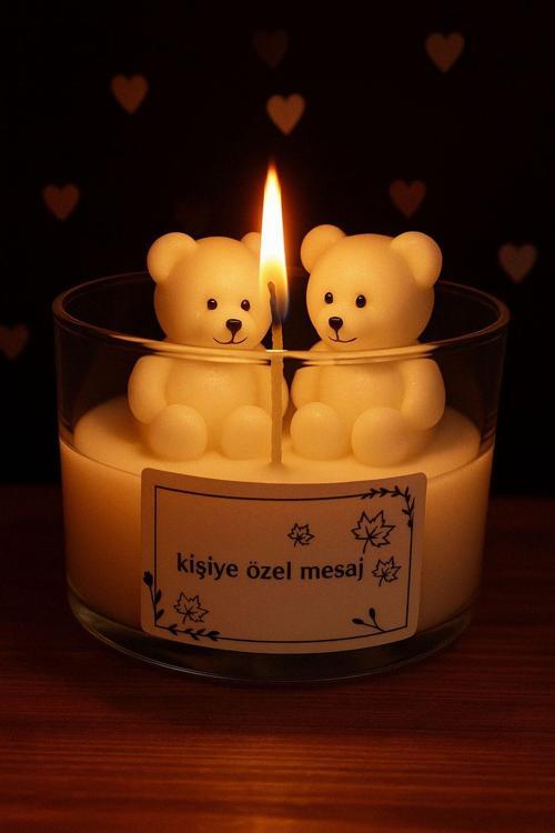Dekoratif Ayıcıklı El Yapımı Soya Mum – Romantik Hediye, Sevgililer Günü, Ev Dekor, Özel Gün
