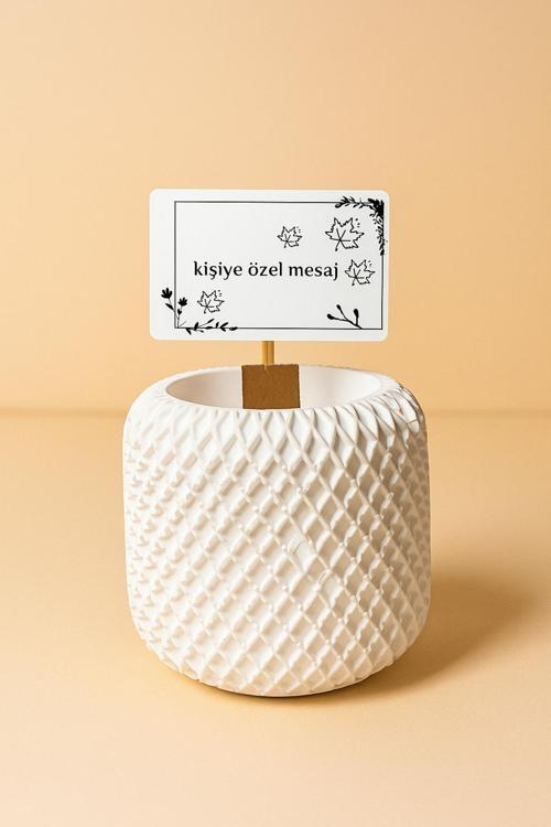 Dekoratif Beyaz Taş Vazolu El Yapımı Soya Mum – Romantik Hediye, Sevgililer Günü, Ev Dekor, Özel Gün