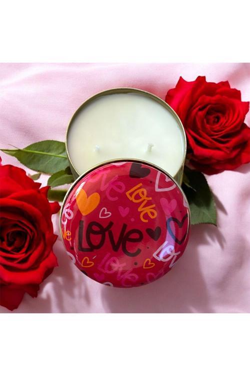 Dekoratif Hediyelik %100 Doğal Soya Mumu Love Yazılı Metal Kutulu , El Yapımı Mum