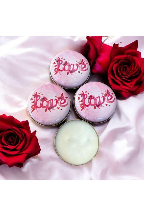 Dekoratif Hediyelik %100 Doğal Soya Mumu Love Yazılı Metal Kutulu , El Yapımı Mum