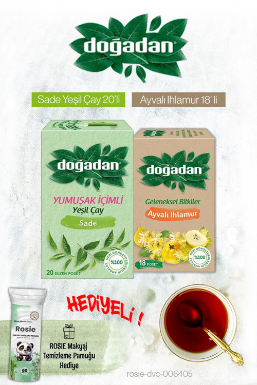 Ayvalı Ihlamur ve Yeşil Çay Yumuşak İçim Poşet Çay ve Rosie Hediyeli