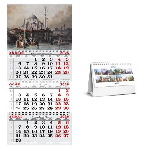 2026 Yılı GRAVÜR Gemici Takvimi ve Masa Takvimi -Thomas Allom Camii Gravürü 1838