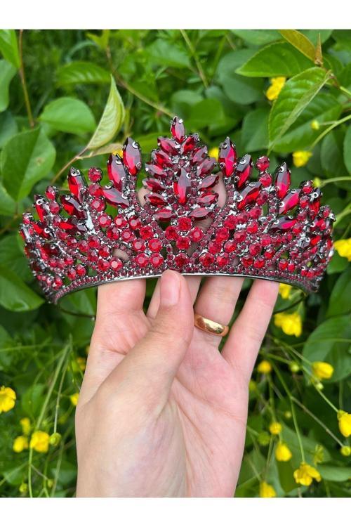 Bordo Gelin Tacı Kristal Taşlı Taç