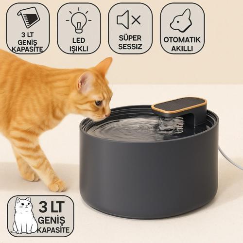 LED Işıklı Süper Sessiz Otomatik Akıllı 3lt Kedi Su Pınarı Kedi Su Sepili Kabı Kedi ve Köpekler İçin Su Pınarı