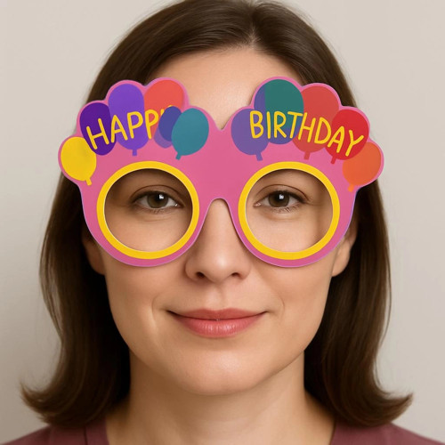 Eğitici Çocuk Gelişim Balon Desenli Karton Doğum Günü Gözlükleri 6 Adet Pembe Renk