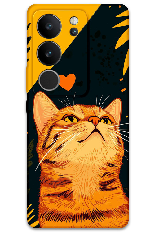 Vivo V29 Uyumlu Kedi Desenli Telefon Kılıfı + Ekran Koruyucu - 5783