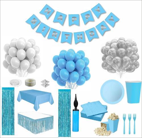 Mavi Beyaz 16 Kişilik Full Doğum Günü Seti