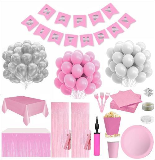 Pembe Beyaz 24 Kişilik Full Doğum Günü Seti