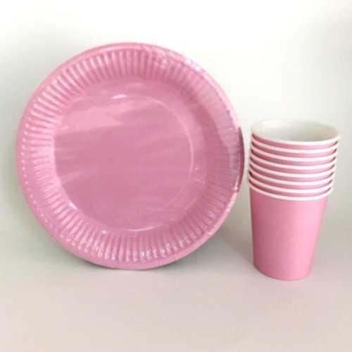 Pembe 8 Adet Tabak ve 8 Adet Pembe Bardak 