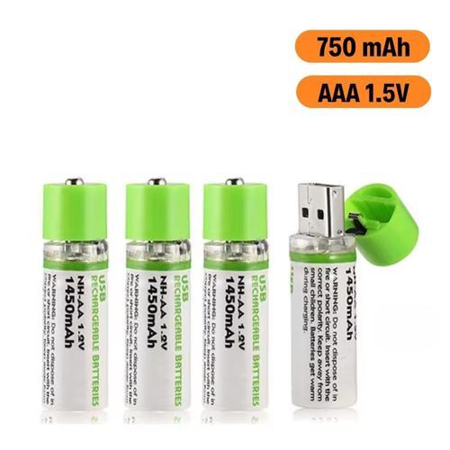 ® USB Şarjlı 1450mAh AA 1.2V Lityum Kalem Pil – 4'lü Set, Tekrar Şarj Edilebilir Uzun Ömürlü D