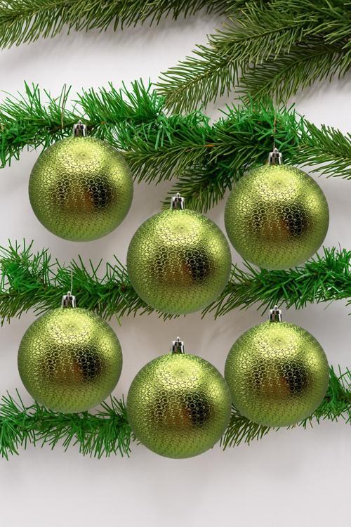 Yılbaşı Çam Ağacı Süsü Gold 8 Cm Figürlü Parlak 6lı Cici Top