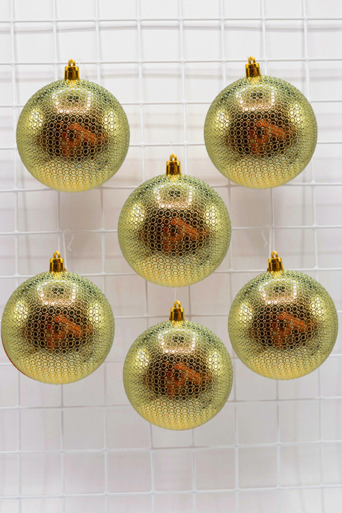 Yılbaşı Çam Ağacı Süsü Gold 8 Cm Figürlü Parlak 6lı Cici Top