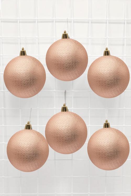 Yılbaşı Çam Ağacı Süsü Mat Şampanya 8 Cm Figürlü Mat 6lı Cici Top