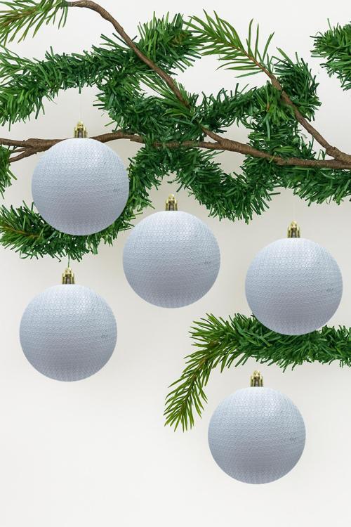 Yılbaşı Çam Ağacı Süsü Beyaz 8 Cm Figürlü Mat 6lı Cici Top