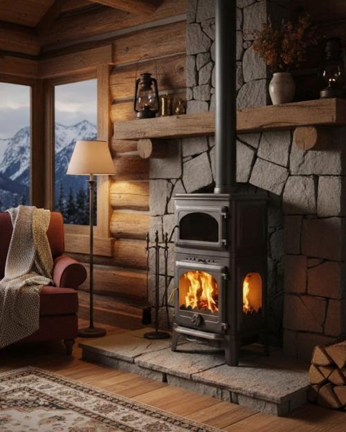 Stove Mengücek Üç Camlı Yan Kapak Fırınlı Döküm Şömine Soba