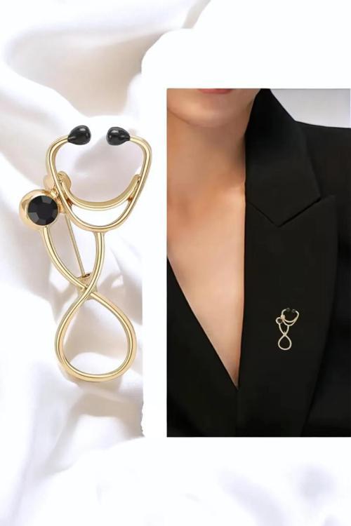 STETESKOP SAĞLIK TIP DOKTOR TAŞLI ŞIK BROŞ 4 CM.