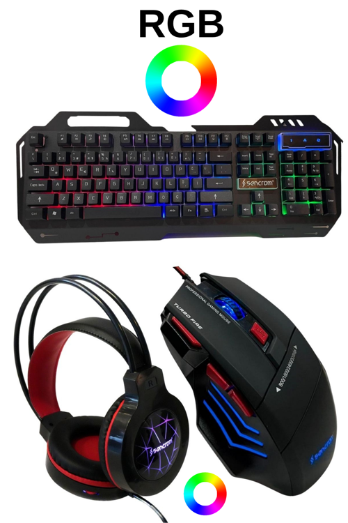 sencrom RGB GAMİNG KLAVYE MOUSE KULAKLIK FULL OYUNCU SET