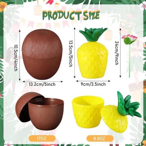 BFS Ananas & Hindistan Cevizi Tasarımlı Pipetli Bardak Seti (6 Adet)