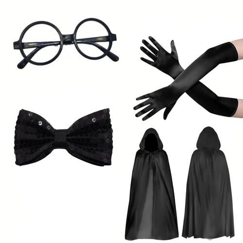 BFS Siyah Kapüşonlu Büyücü ve Cadı Pelerin Kostüm Seti (4 Parça)