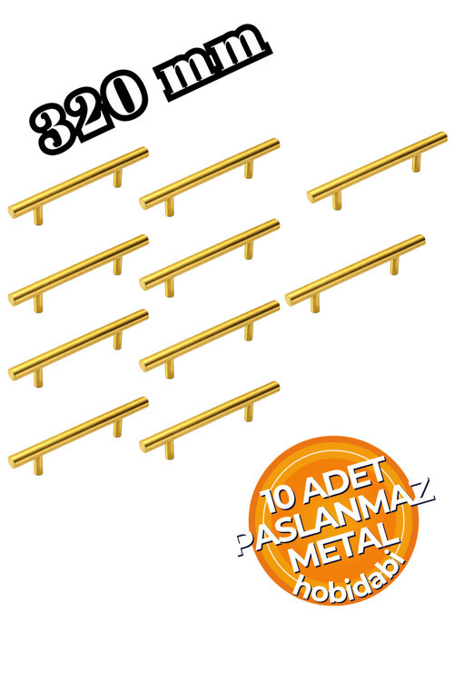 320Mm Paslanmaz 10 Adet Altın Sarı Kulp Tv Ünitesi Yatak Odası Mobilya Çekmece Vestiyer Mutfak Dolap