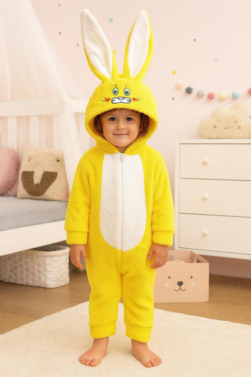 Erkek Bebek Çocuk Welsoft Peluş Tavşan Kulaklı Kostüm Kışlık Uyku Tulumu