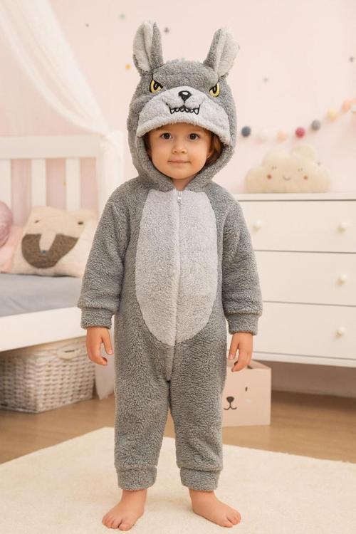 Kurt Kostümü Kız Erkek Unisex Welsoft Peluş Kurt Uyku Tulumu