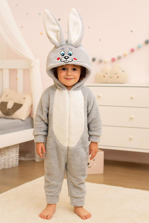 Erkek Bebek Çocuk Welsoft Peluş Tavşan Kulaklı Kostüm Kışlık Uyku Tulumu