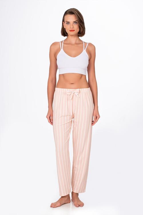 Kadın Süet Bej Çizgili Pijama Tek Alt