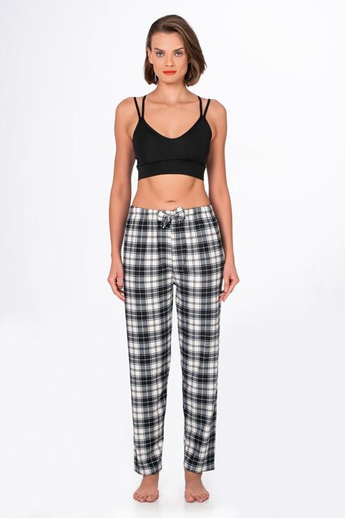 Kadın Süet Siyah Kareli Pijama Tek Alt