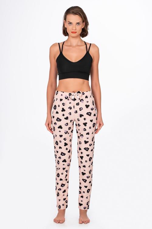 Kadın Süet Leopar Desenli Pijama Tek Alt