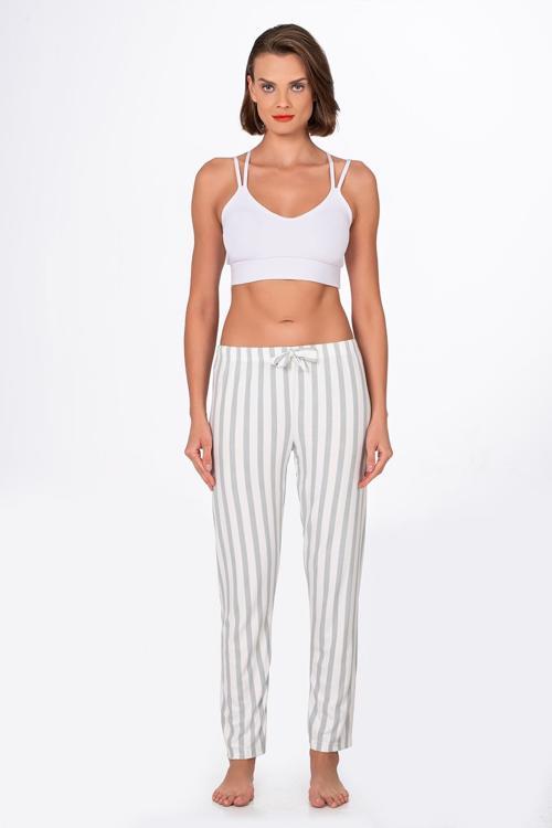 Kadın Süet Çizgili Pijama Tek Alt