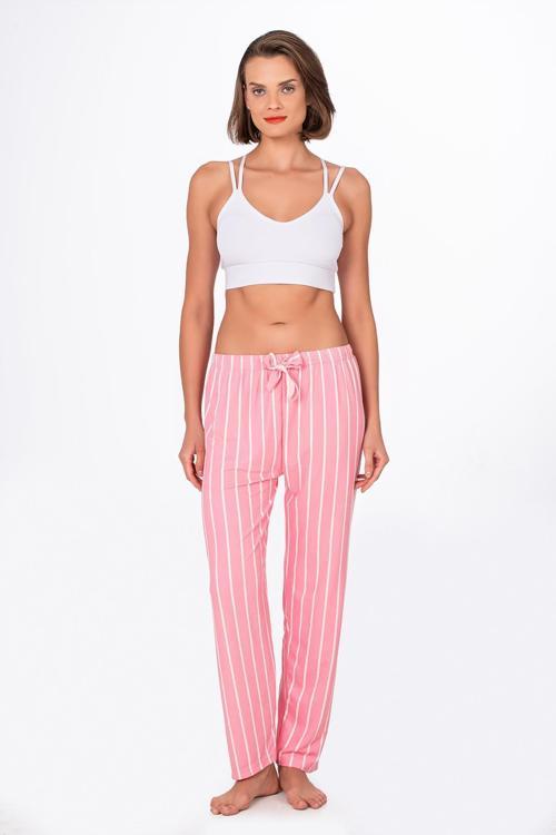 Kadın Süet Pembe Çizgili Pijama Tek Alt