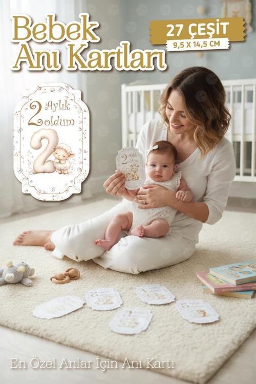 Bebek Anı Kartları Aylık Fotoğraf Çekim Kartları 27 adet Özel Tasarım Saklama Kutulu Bebek Hediyelik-T1527