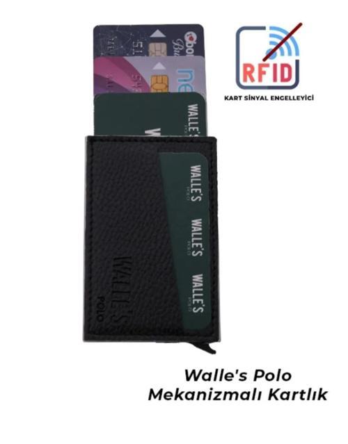  Unisex Siyah Deri Rfid,engelleyici Otomatik Alüminyum Mekanizmalı Premium Kartvizitlik