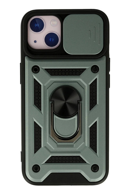 iPhone 13 Kılıf Pars Lens Yüzüklü Silikon - Yeşil-(5796)