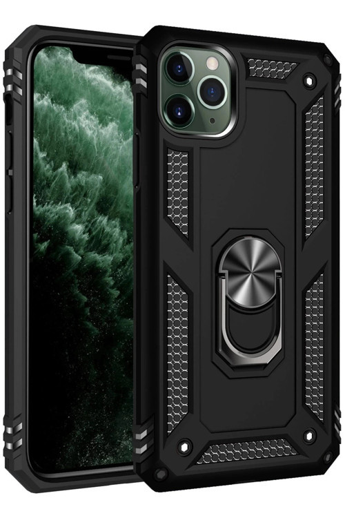 iPhone 11 Pro Kılıf Sofya Yüzüklü Silikon Kapak - Siyah-(5796)