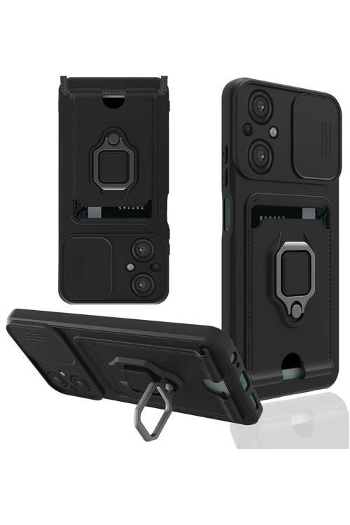 Xiaomi Poco M5 Kılıf Zuma Kartvizitli Yüzüklü Silikon - Siyah-(5796)