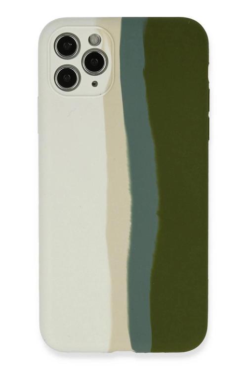 iPhone 11 Pro Kılıf Ebruli Lansman Silikon - Beyaz-Yeşil-(5796)