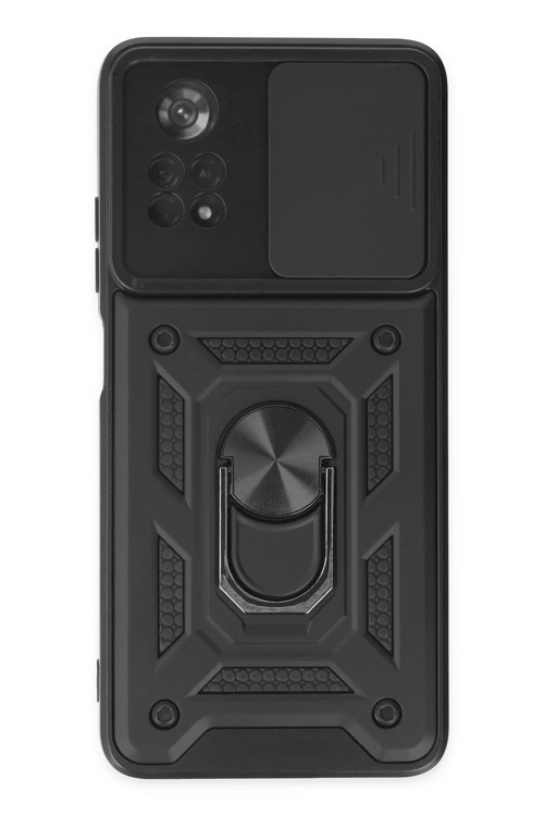 Xiaomi Poco X4 Pro 5G Kılıf Pars Lens Yüzüklü Silikon - Siyah-(5796)
