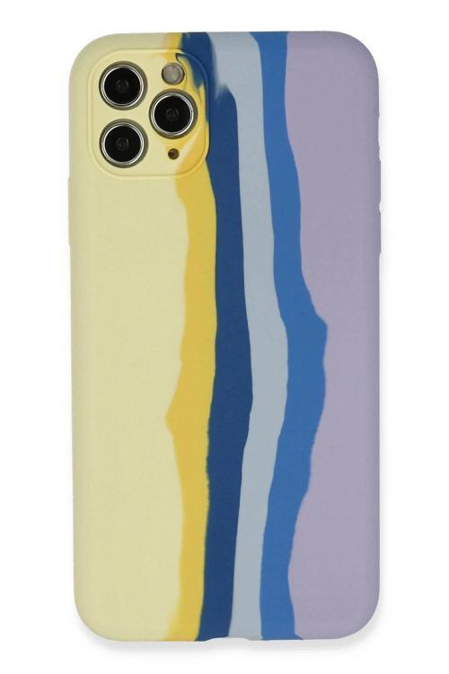 iPhone 11 Pro Kılıf Ebruli Lansman Silikon - Sarı-Lila-(5796)