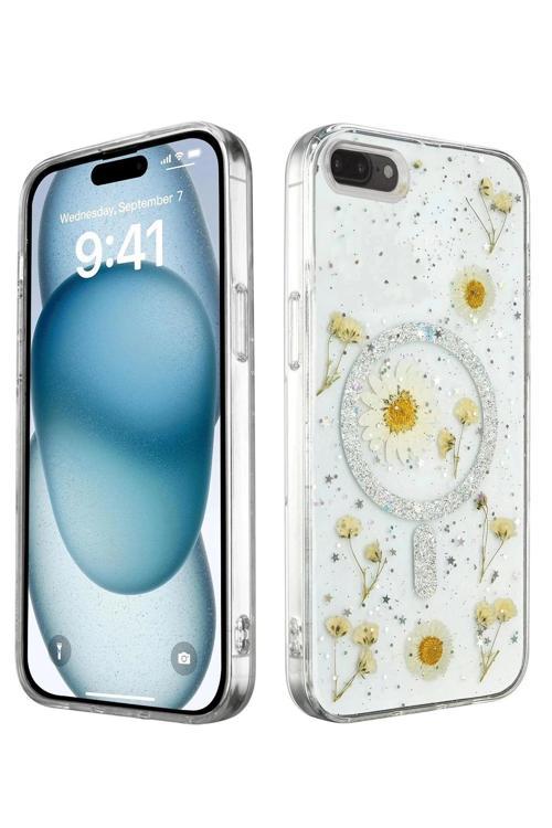 iPhone 7 Kılıf Daisy Simli Magsafe Kapak - Gümüş-(5796)