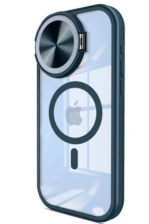 iPhone 15 Pro Kılıf Teleskop Lens Magsafe Silikon Kapak - Lacivert-(5796)