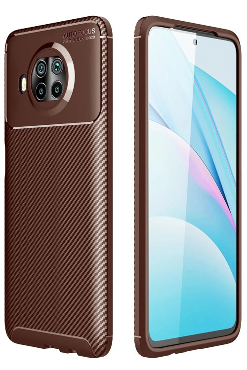 Xiaomi Mi 10T Lite Kılıf Auto Focus Karbon Kapak - Kahverengi-(5796)
