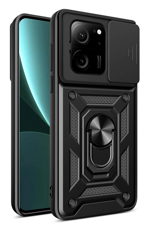 Xiaomi Mi 13T Pro Kılıf Pars Lens Yüzüklü Silikon - Siyah-(5796)