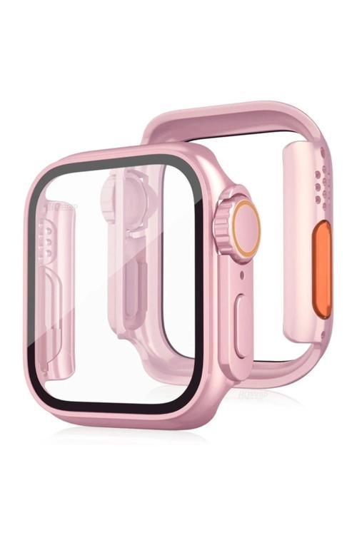 Apple Watch 45mm Watch 49mm Kasa Dönüştürücü ve Ekran Koruyucu - Rose Gold-(5796)