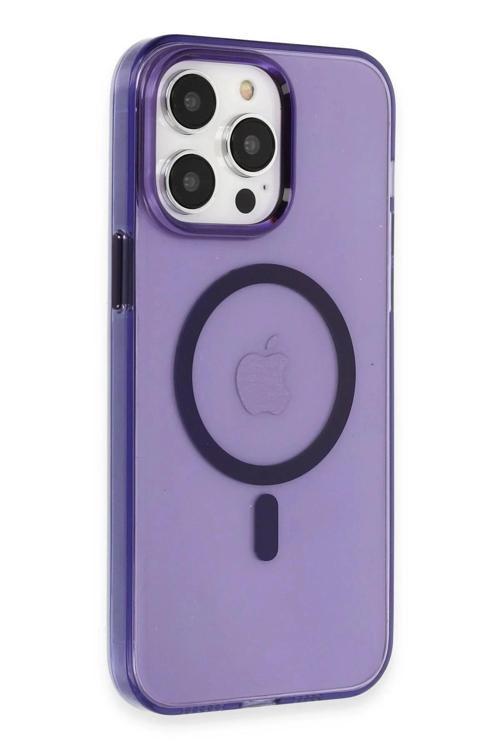 iPhone 14 Pro Max Kılıf Tron Şeffaf Magsafe Kapak - Derin Mor-(5796)