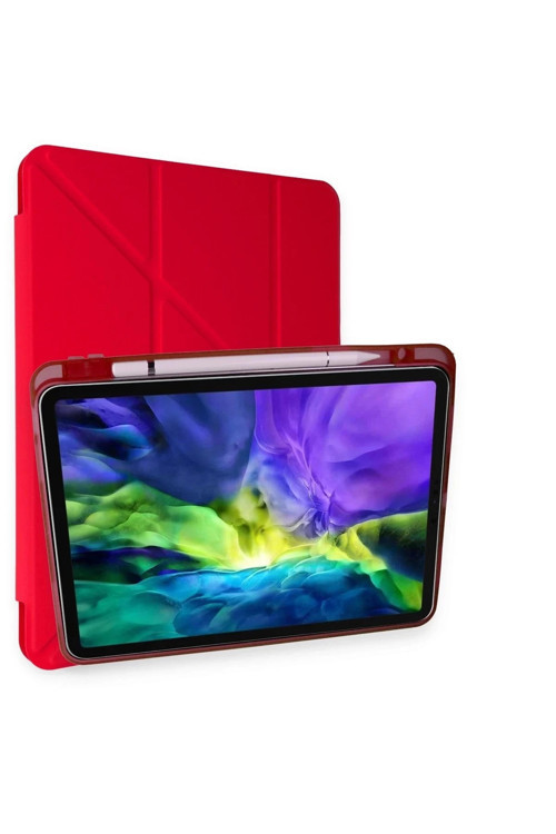 iPad Pro 11 (2018) Kılıf Kalemlikli Mars Tablet Kılıfı - Kırmızı-(5796)