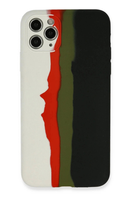 iPhone 11 Pro Kılıf Ebruli Lansman Silikon - Beyaz-Siyah-(5796)
